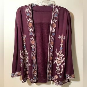 Soft Surroundings embroidered jacket burgundy with silver & multicolored NWOT XL